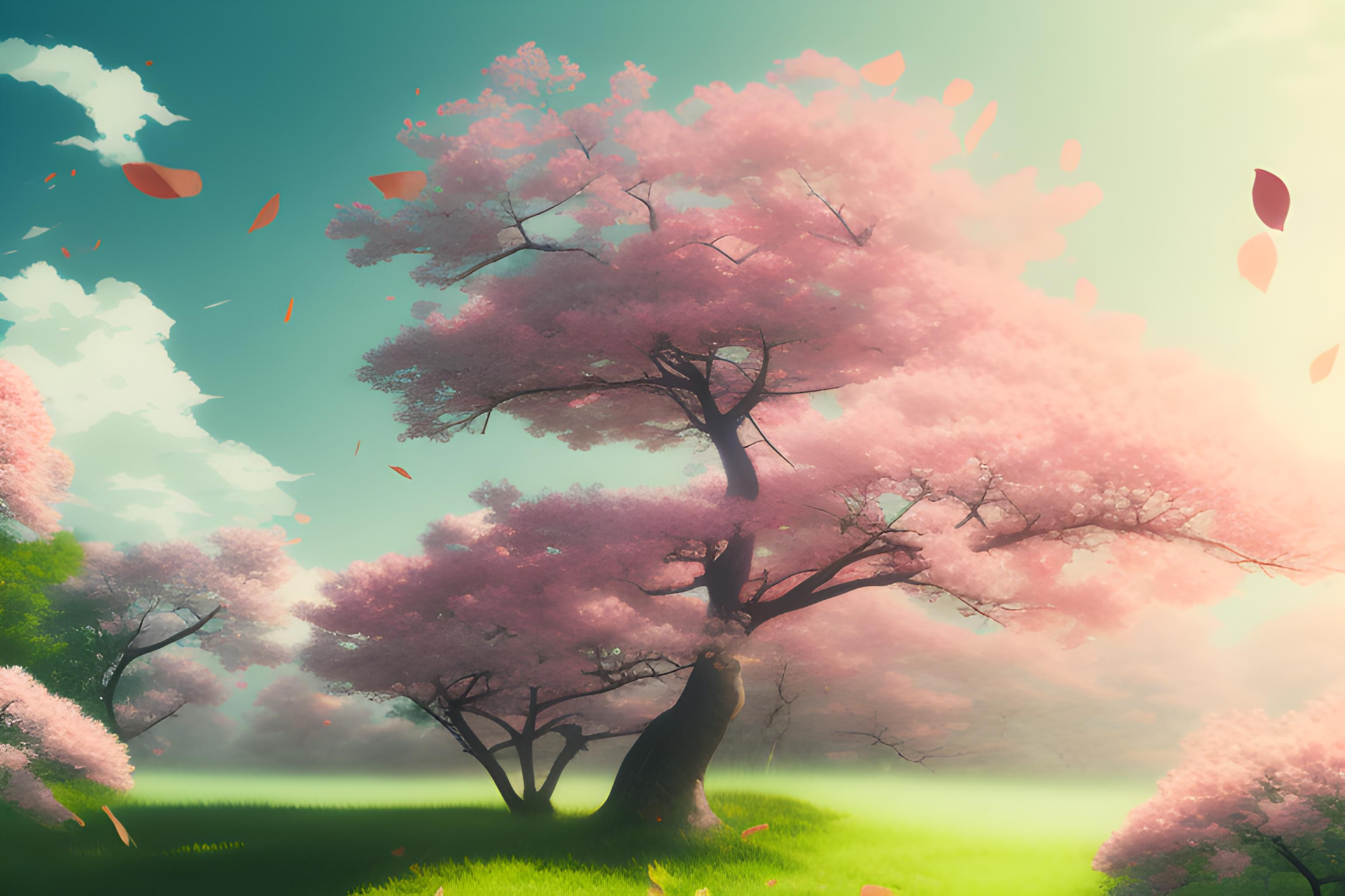 Anime-style tree on a hill with vibrant colors on Craiyon